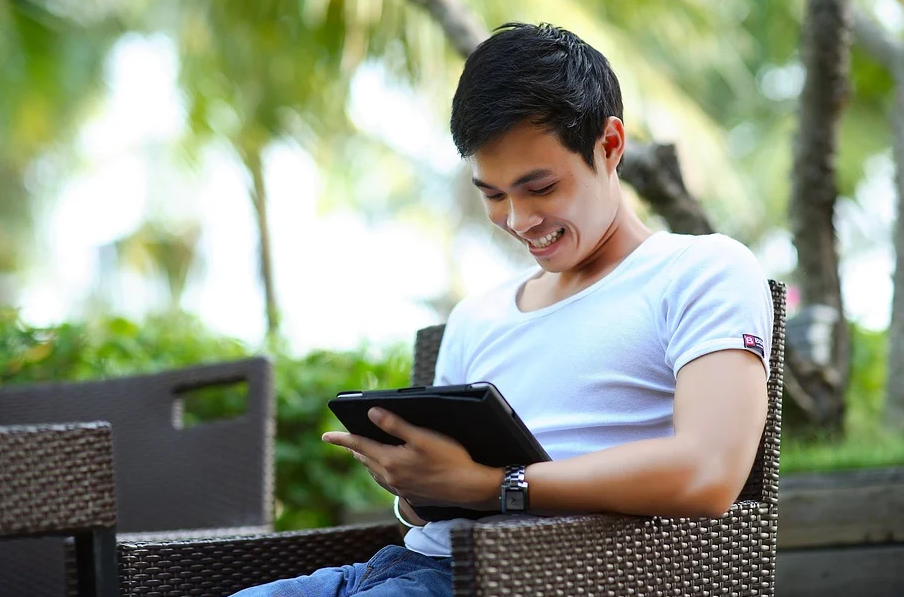 man with tablet